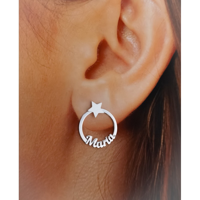 Pendientes aros estrella y personalizados nombres de Plata 3