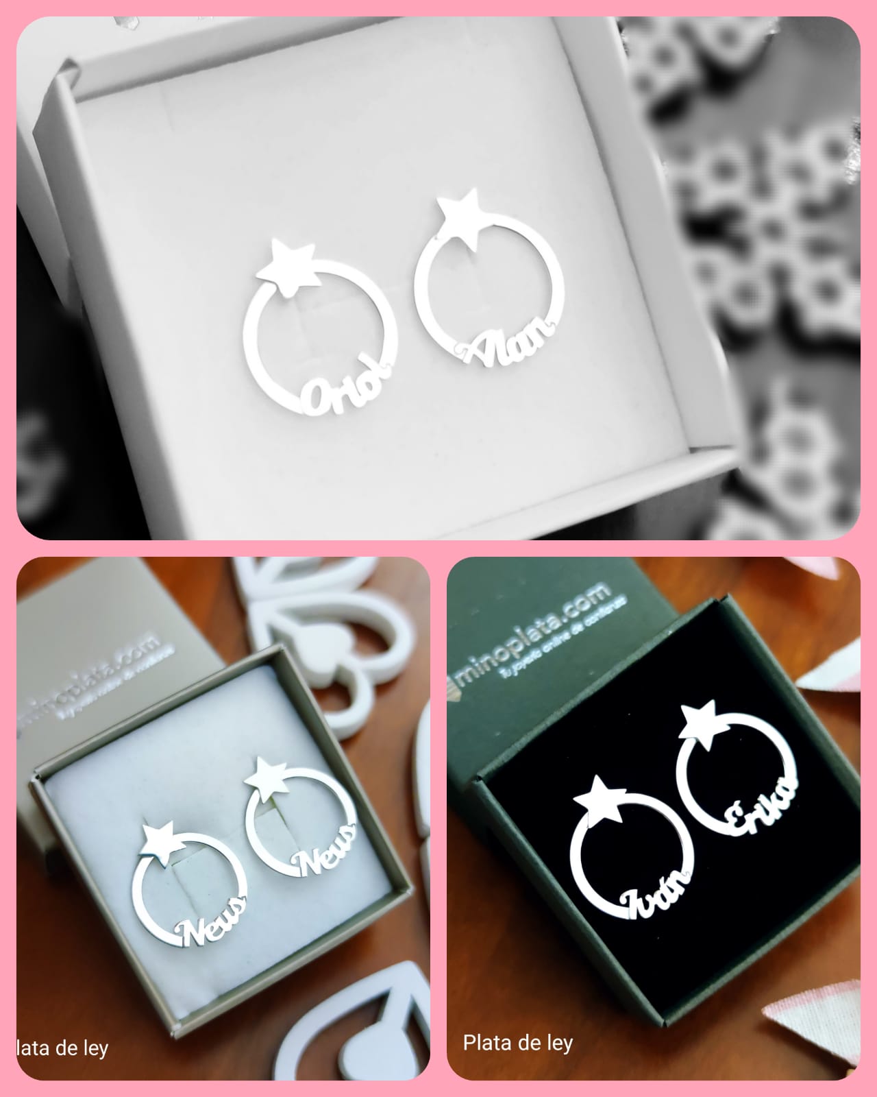Pendientes aros estrella y personalizados nombres de Plata 4