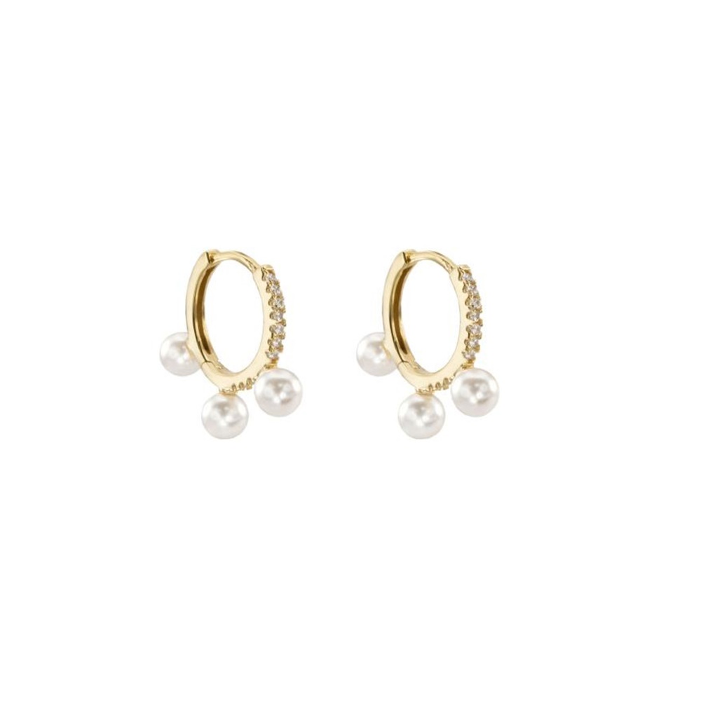 Pendientes Aros de Plata baño Oro 15 Mm. con Perlas cultivadas