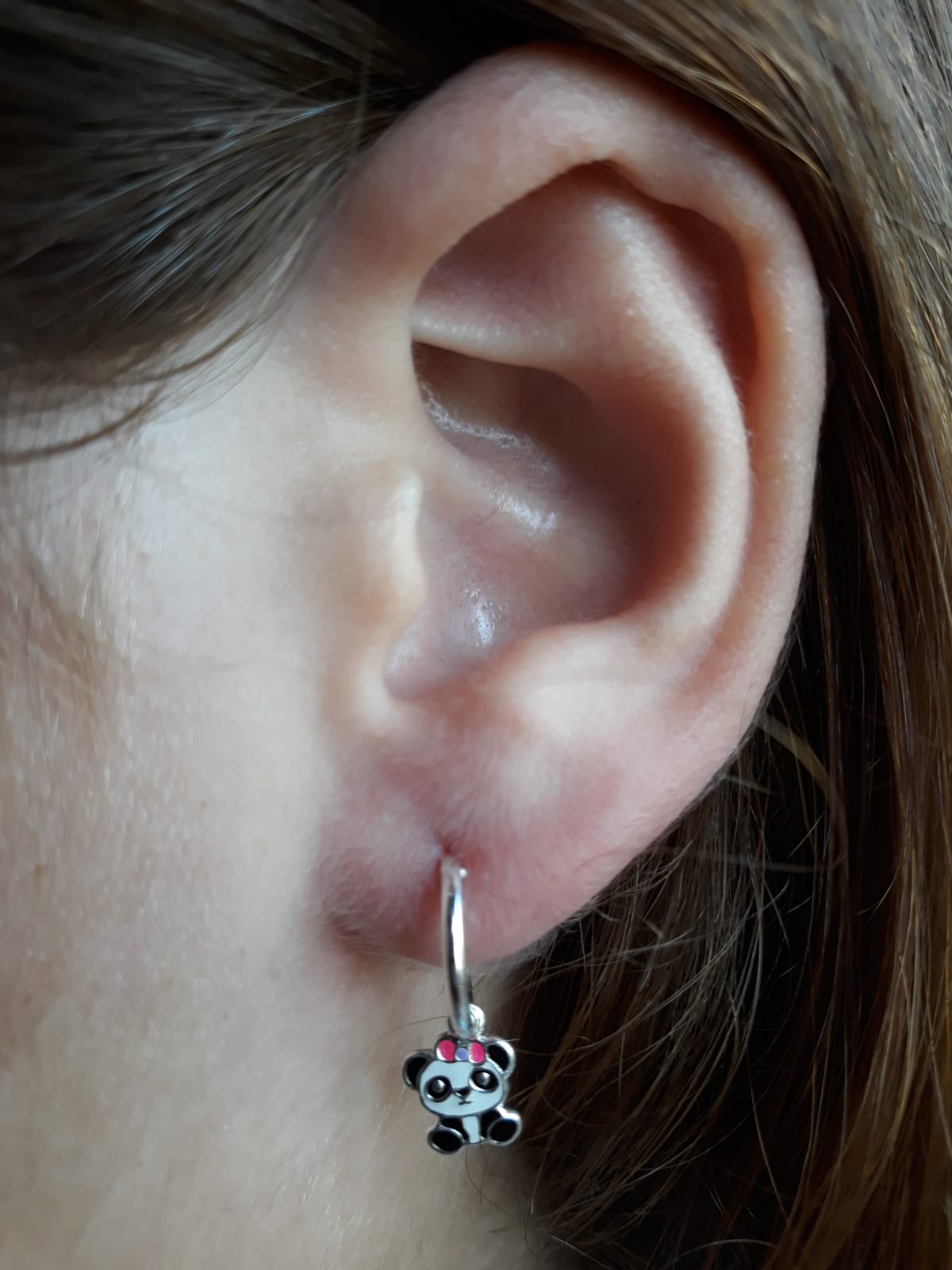 Pendientes aros infantiles de Plata de ley con osito panda
