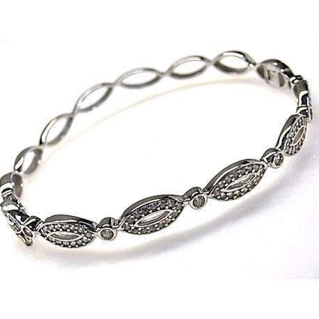 Pulsera brazalete novia de Plata rodiada y Circonitas