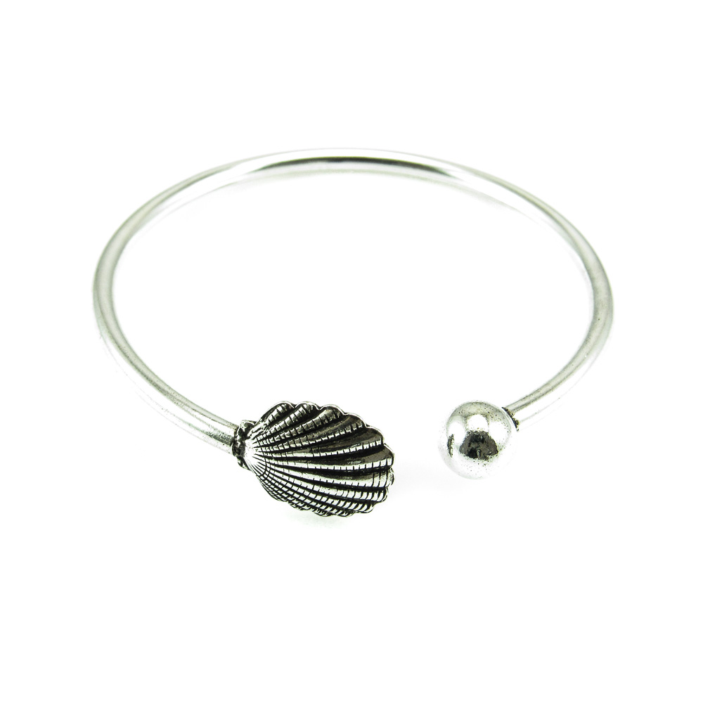 Pulsera brazalete bola y concha de Plata de ley