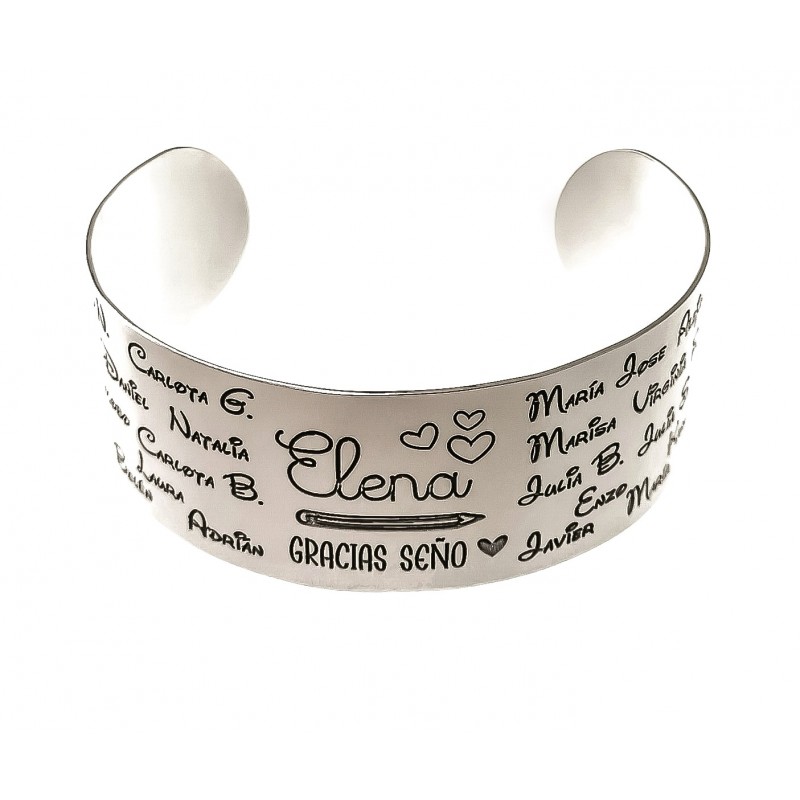 Brazalete Seño de Plata de ley personalizado con nombres 25 Mm