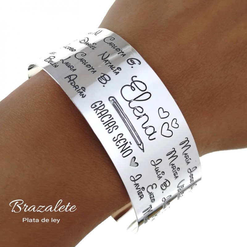 Brazalete Seño de Plata de ley personalizado con nombres 25 Mm 1