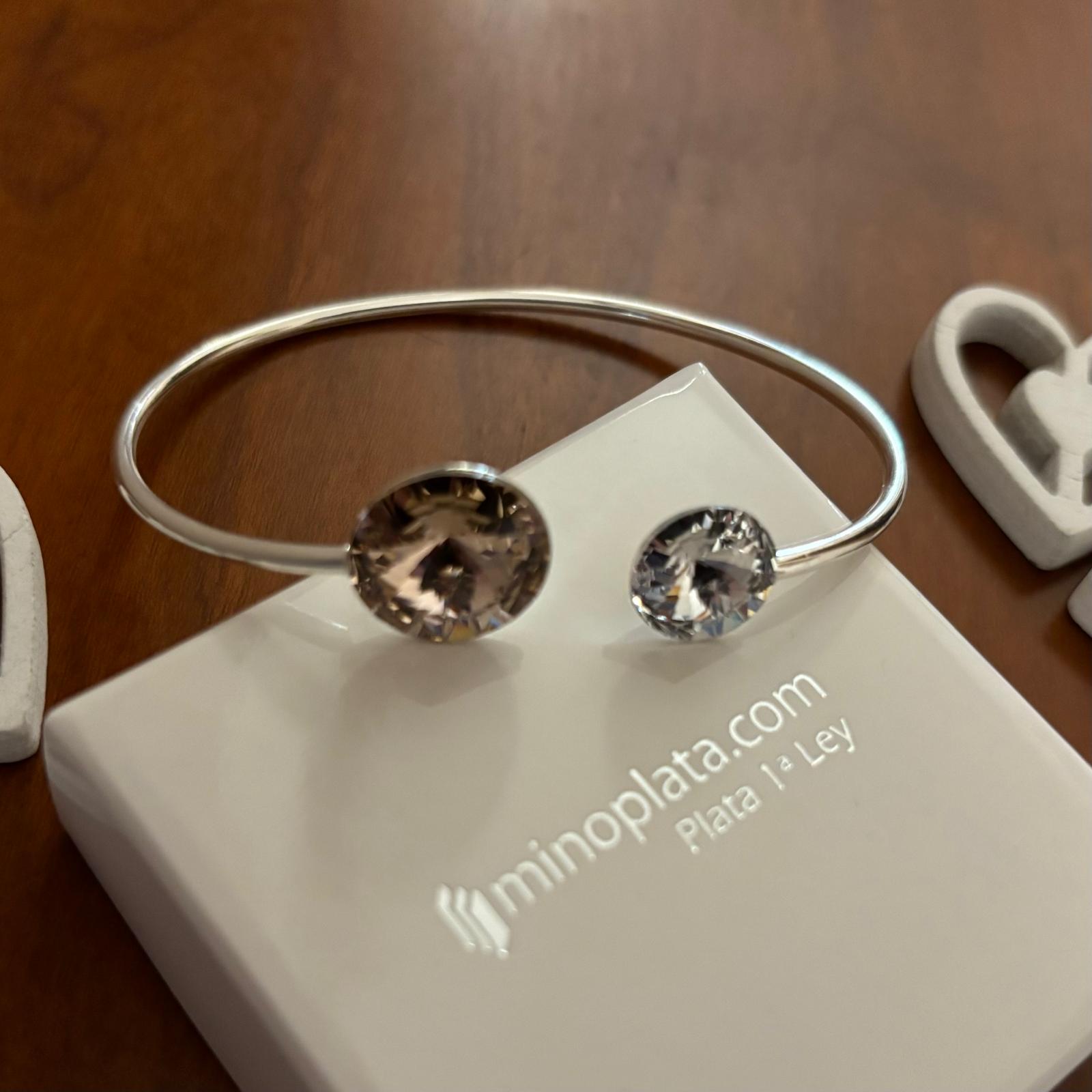 Pulsera brazalete flexible de Plata de ley 925 con Cristal SW blanco y nude 2