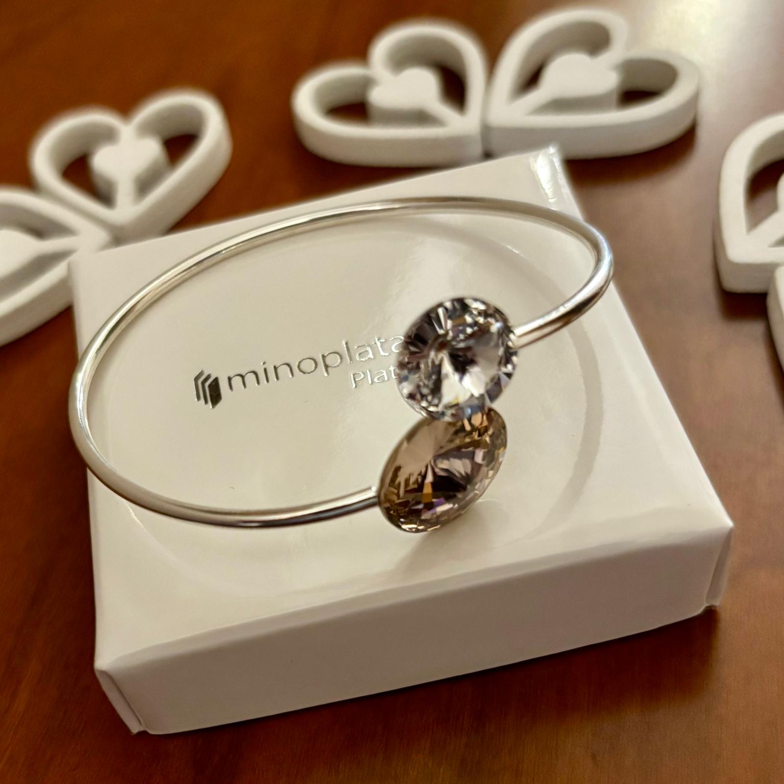 Pulsera brazalete flexible de Plata de ley 925 con Cristal SW blanco y nude 3