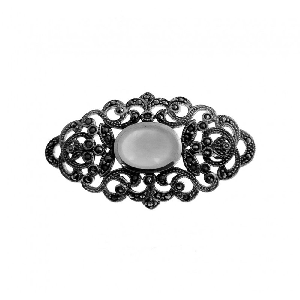 Broche de Plata vieja con Nácar y Marcasitas