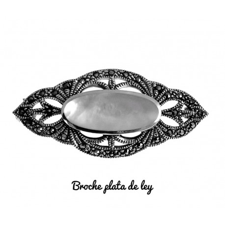 Broche de Plata con Marcasitas y nácar