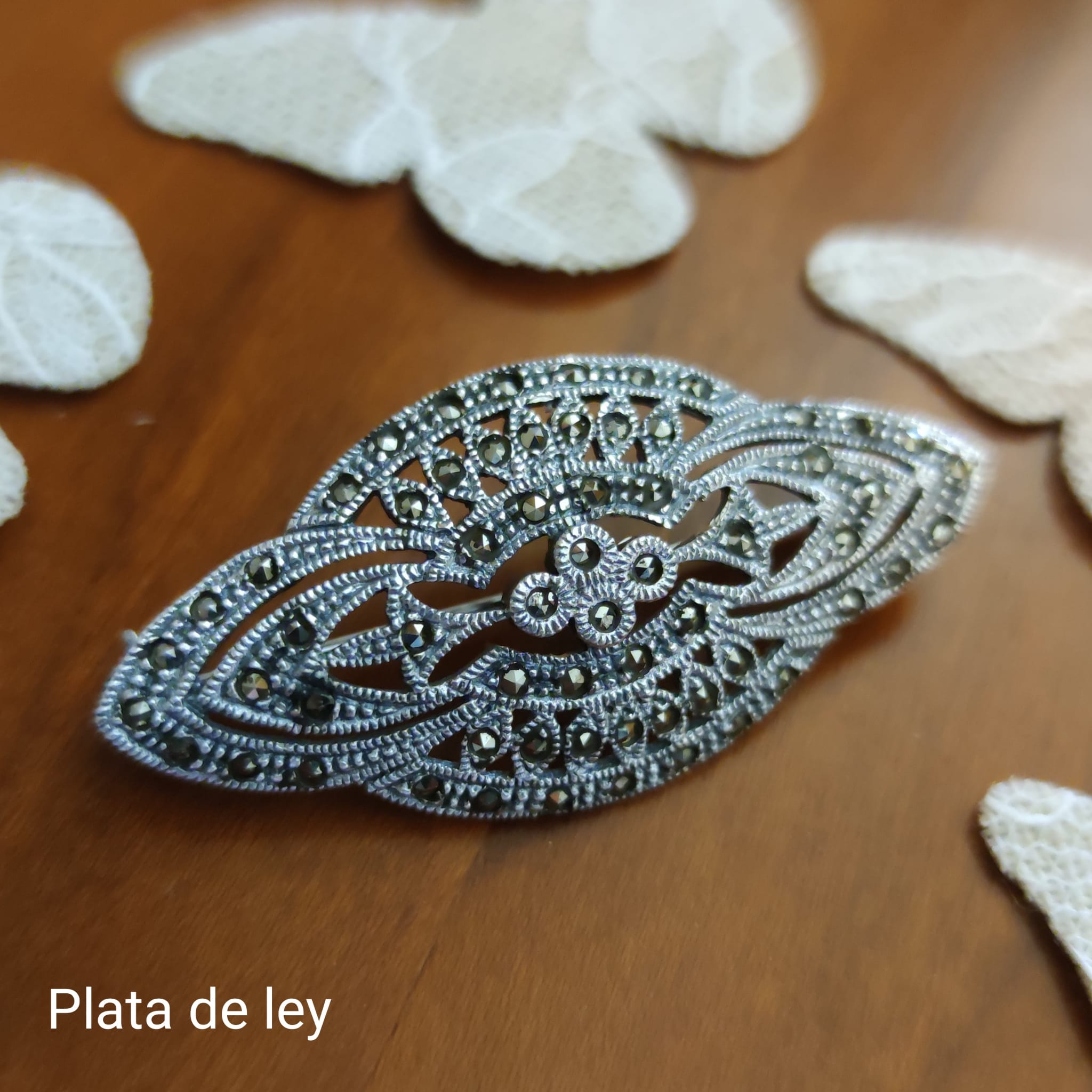 Broche en Plata de ley vieja con Marcasitas 1