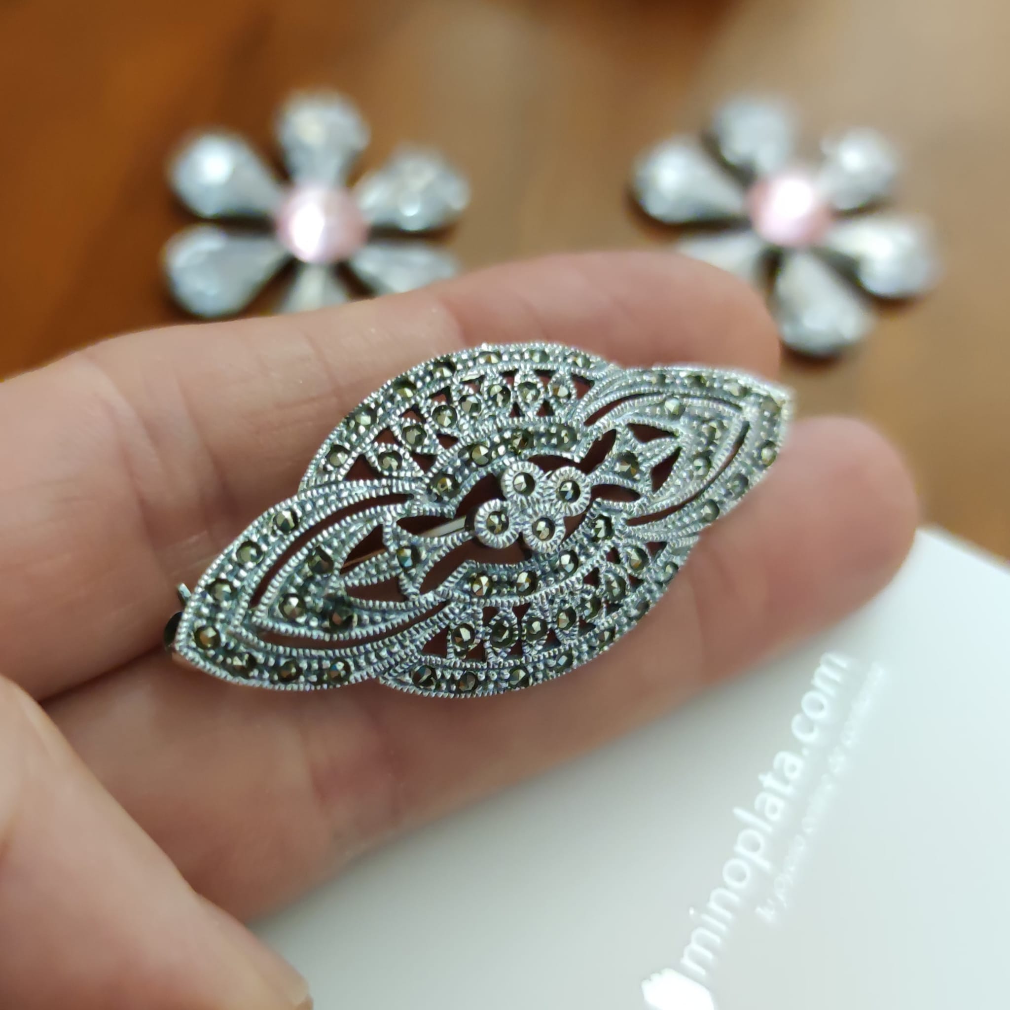 Broche en Plata de ley vieja con Marcasitas 2