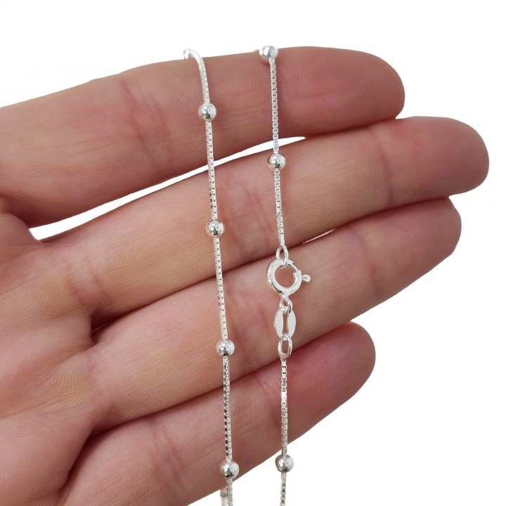 Cadena bolas combinada 50cm de Plata de ley 925 1