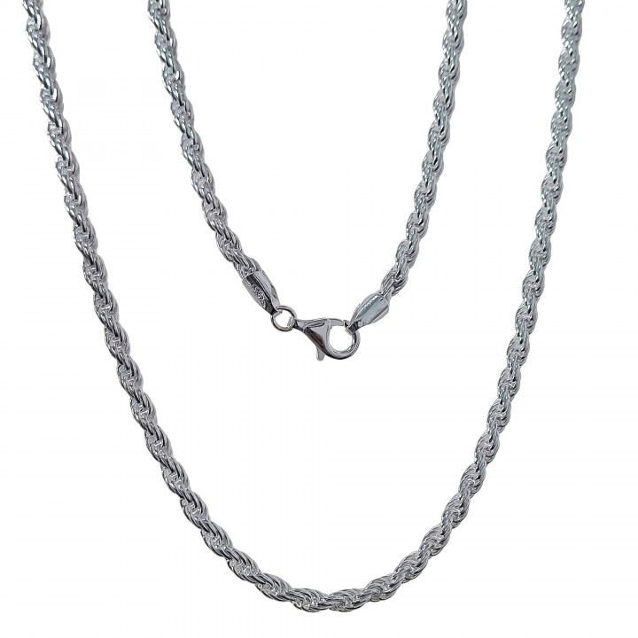 Cordón salomónico de Plata de ley maciza 60 Cm. y 4 Mm.
