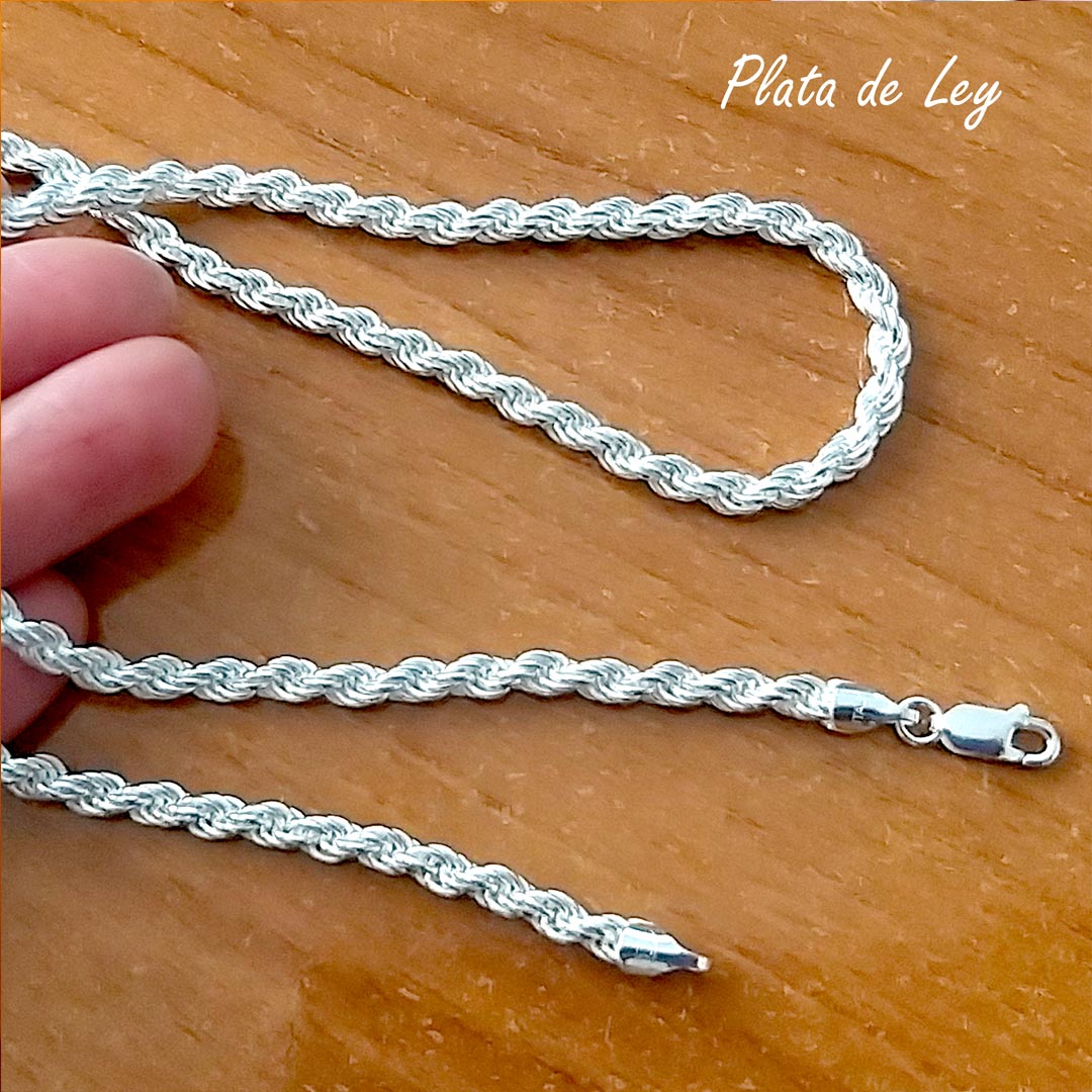 Cordón salomónico de Plata de ley maciza 4 Mm. grosor y 45 Cm. 2