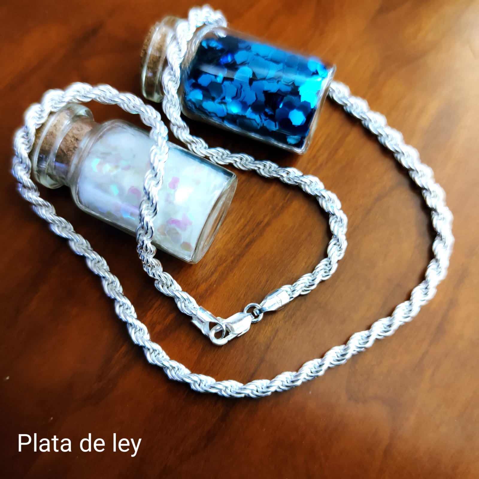 Cordón salomónico de Plata de ley maciza 4 Mm. grosor y 45 Cm. 3