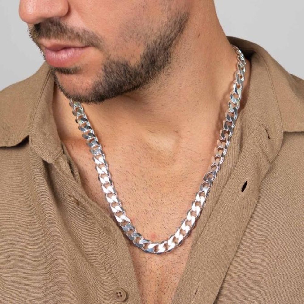 Cadena unisex eslabones barbados de Plata de ley 60 Cm.y 1 Cm 3