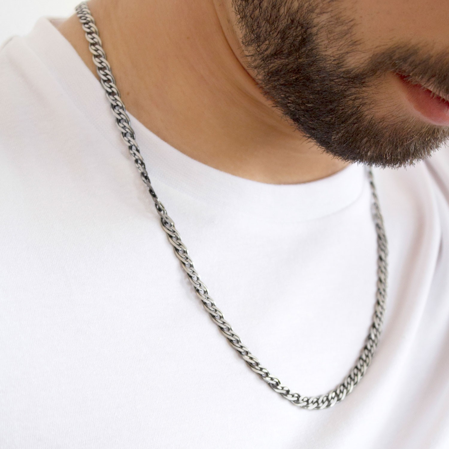 Cadena de Plata de ley baño rutenio para hombre 50 Cm. 1