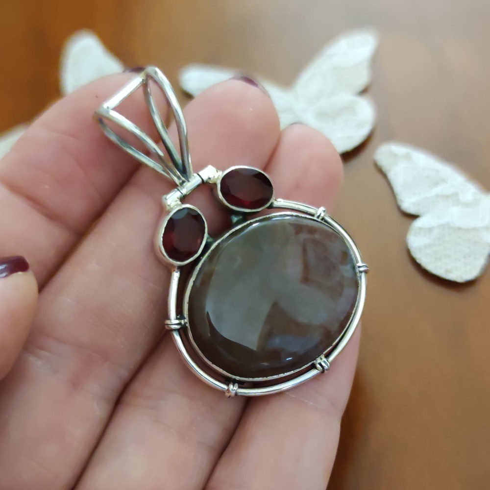 Colgante piedras Agata y Granate en Plata de ley 925 1