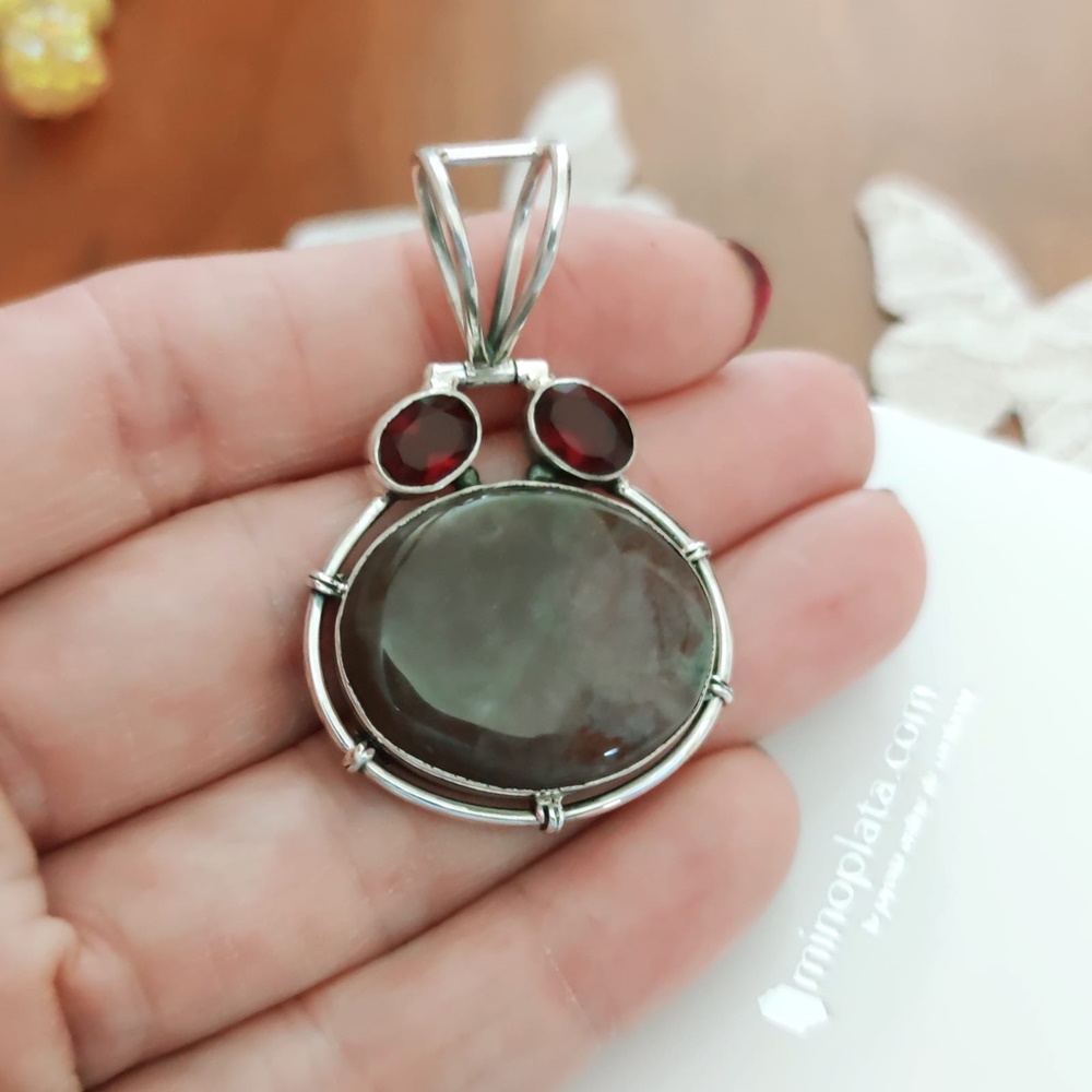 Colgante piedras Agata y Granate en Plata de ley 925 2