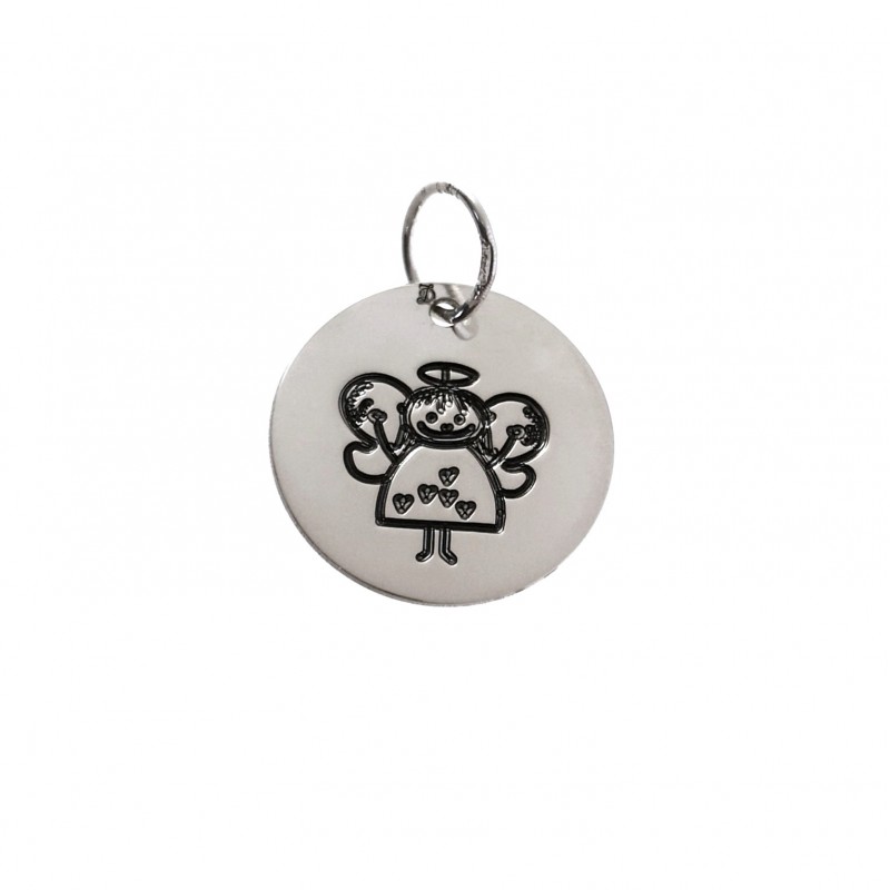 Colgante angelito grabado de Plata de ley 18 Mm.