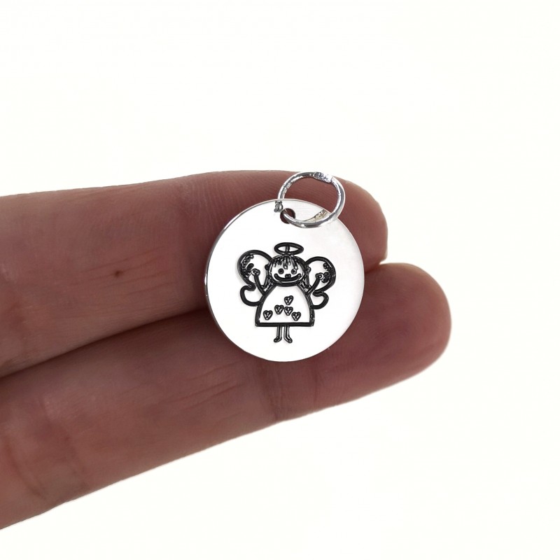 Colgante angelito grabado de Plata de ley 18 Mm. 1