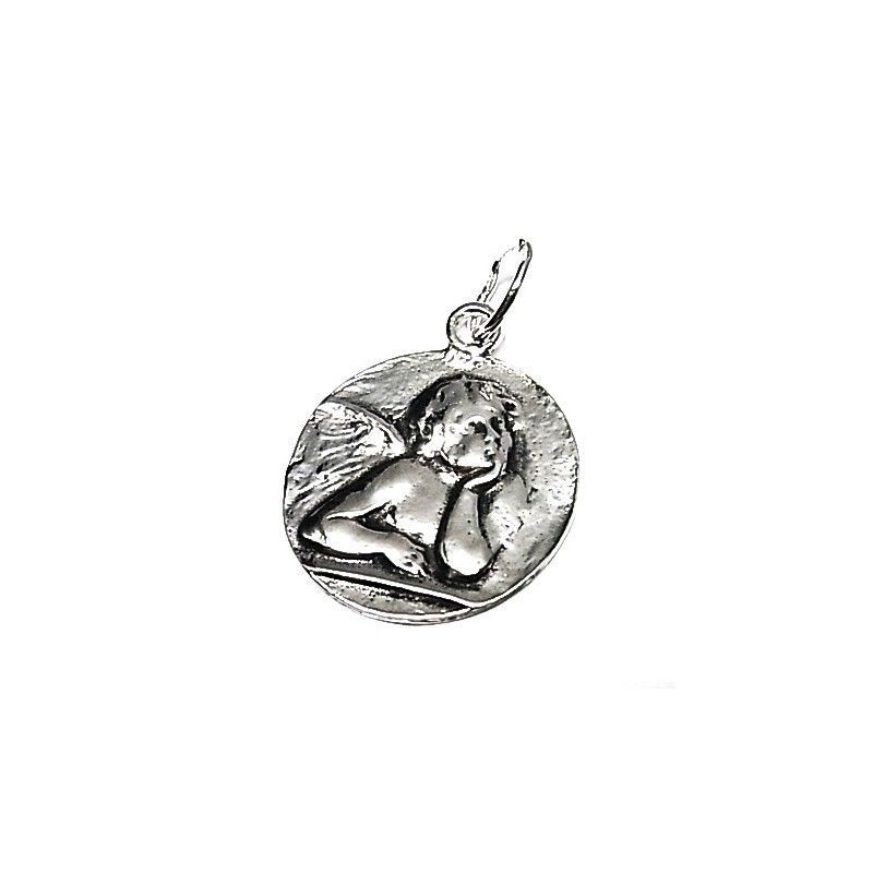 Colgante angelito en relieve de Plata de ley 20 Mm.