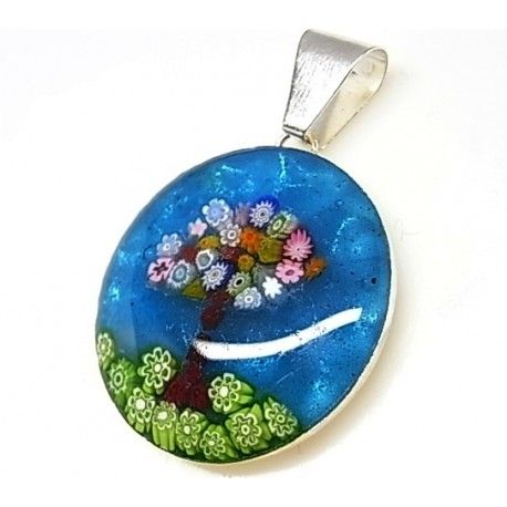 Colgante del Árbol de la Vida en Cristal de Murano y Plata
