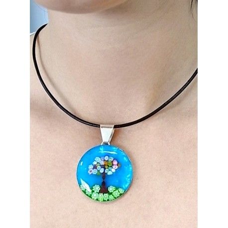 Colgante del Árbol de la Vida en Cristal de Murano y Plata 2