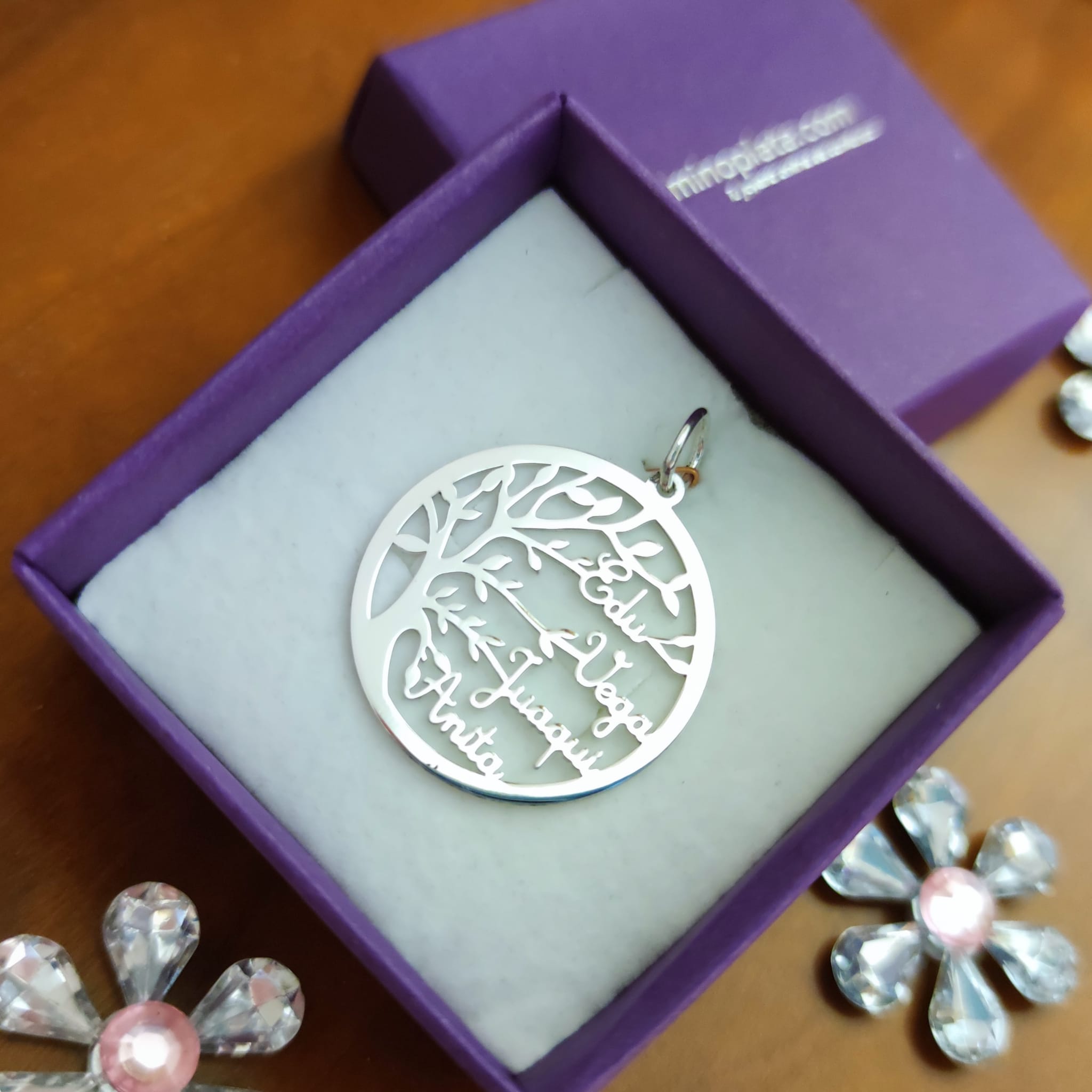 Colgante árbol de la vida Plata nombres-Máximo 4- personalizados 1