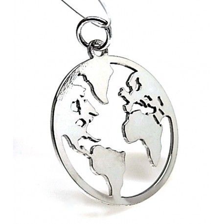 Colgante mapa del mundo de Plata de ley