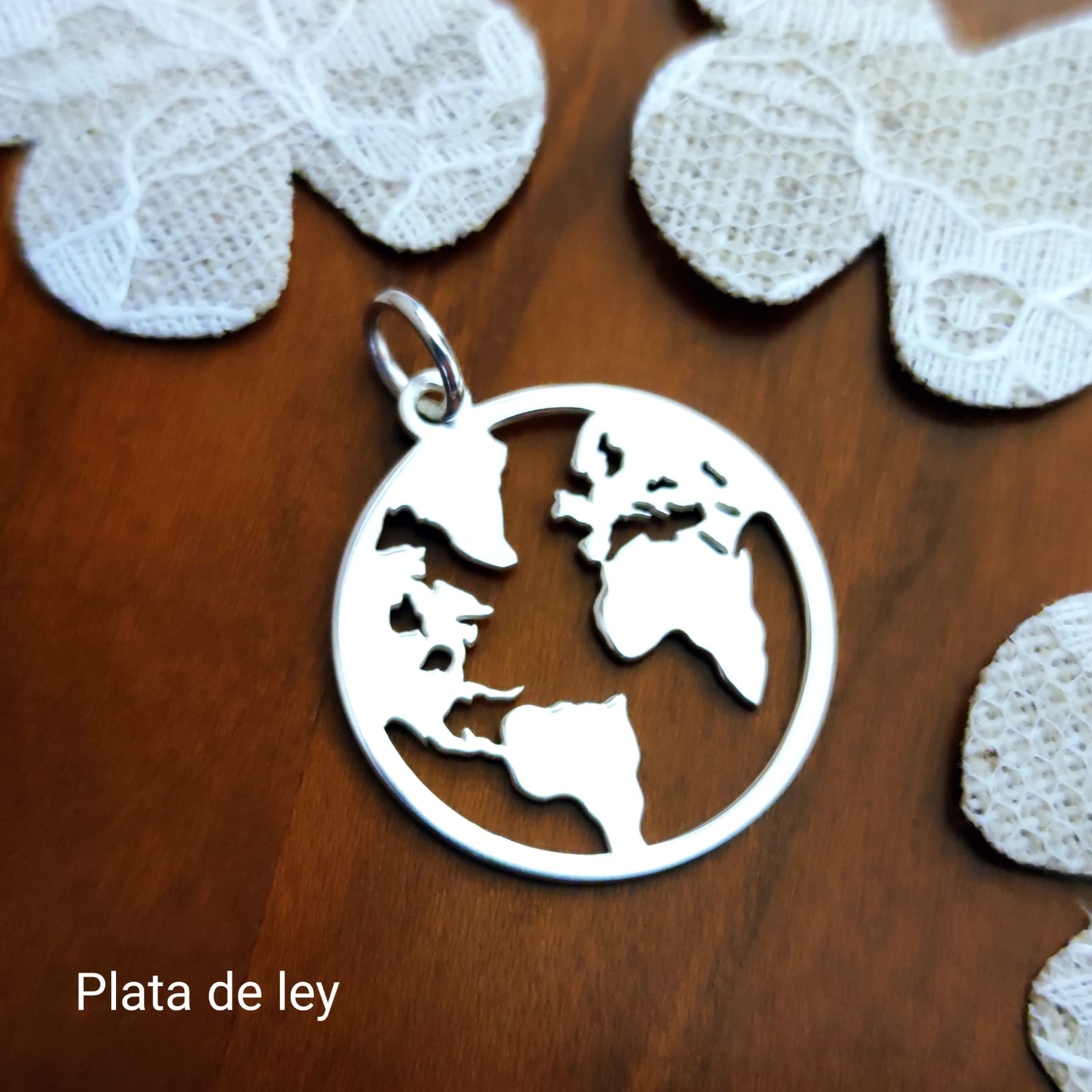 Colgante mapa del mundo de Plata de ley 1