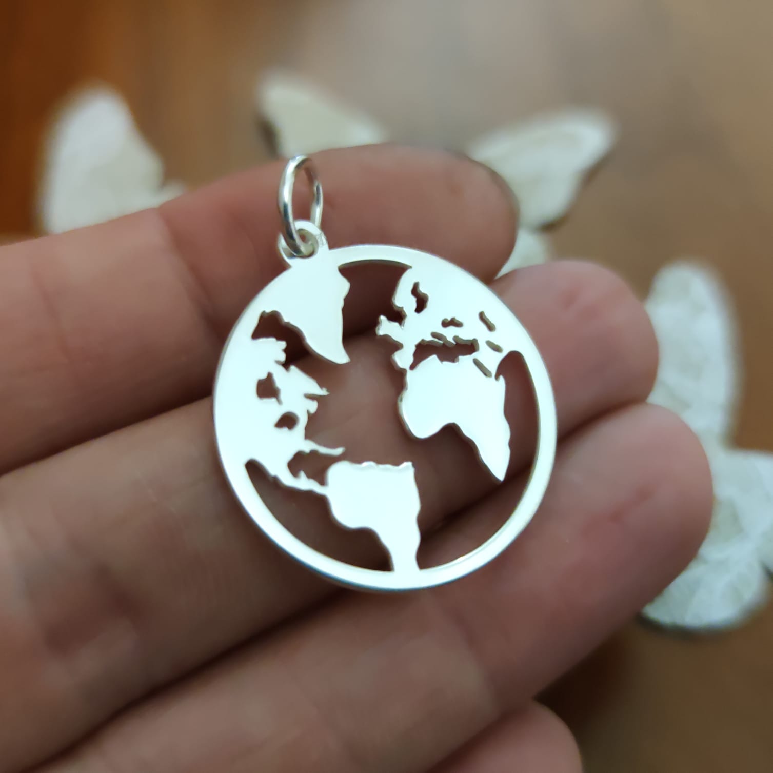 Colgante mapa del mundo de Plata de ley 2