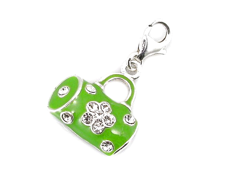 Abalorio de Plata Estilo Charms Bolso verde