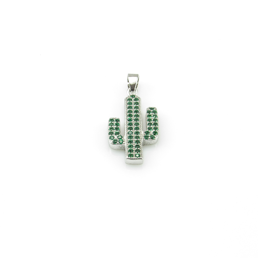 Colgante cactus de Plata de ley rodiada con Circonitas verdes
