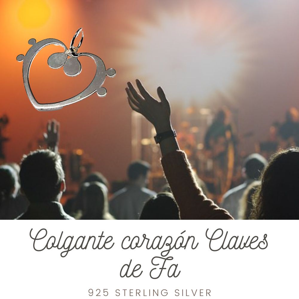 Colgante Claves de Fa corazón de Plata de ley 4
