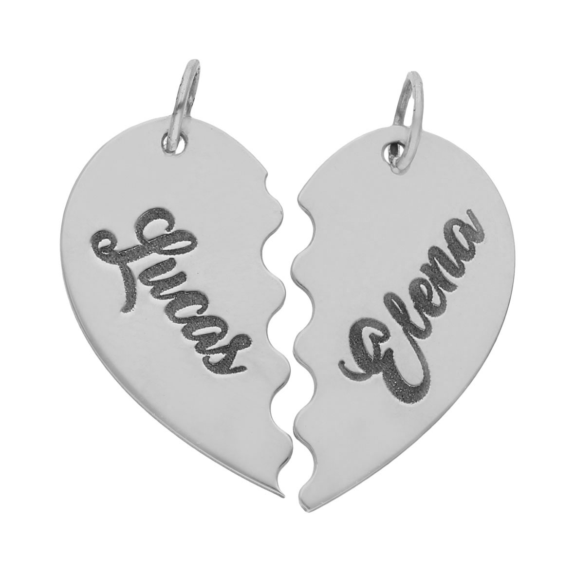 Colgante corazón partido personalizado con nombres de Plata