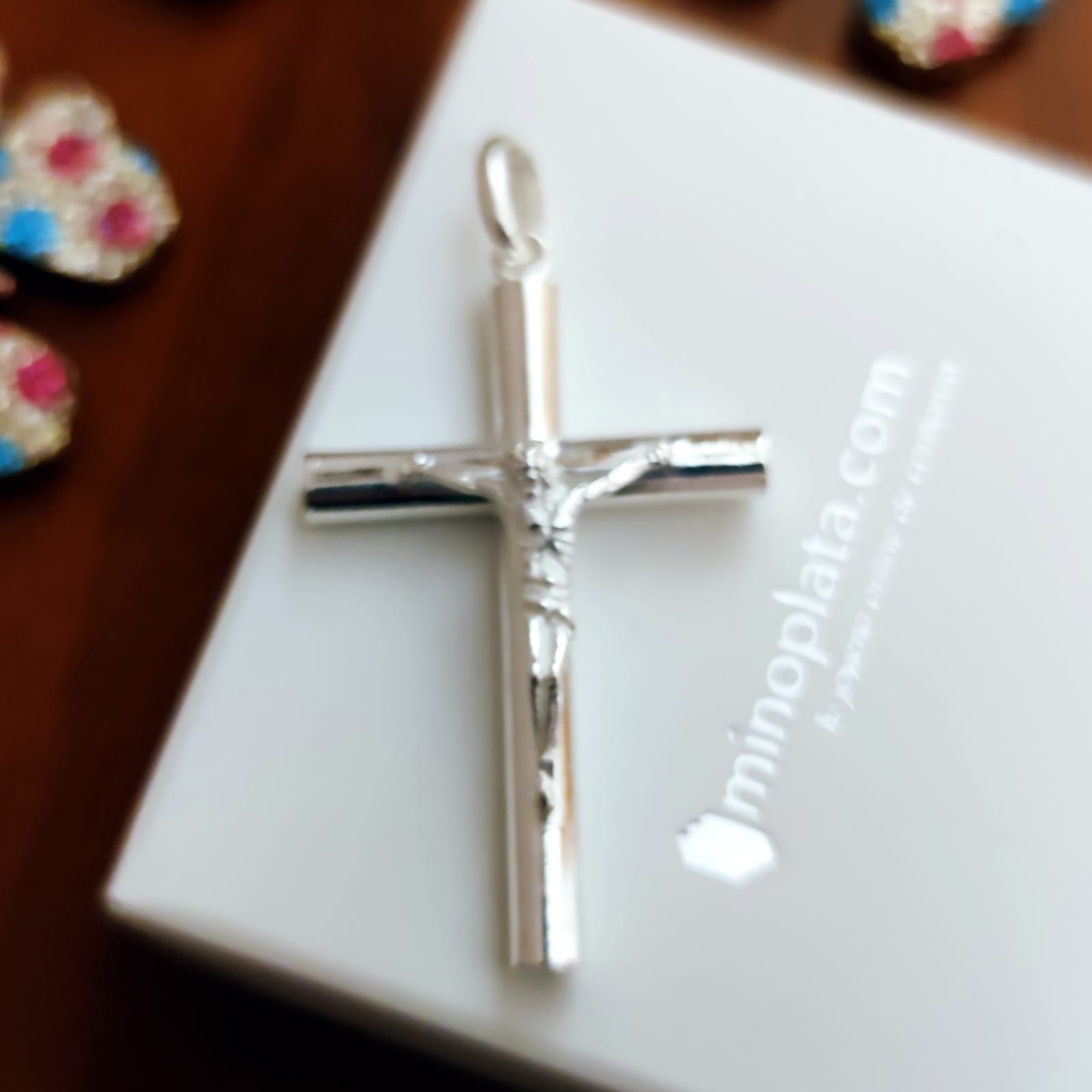 Crucifijo Cristo relieve de Plata de ley 3