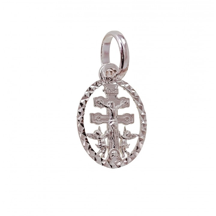 Colgante medalla Cruz de Caravaca de Plata de ley 925 con cerco tallado 16mmx13mm