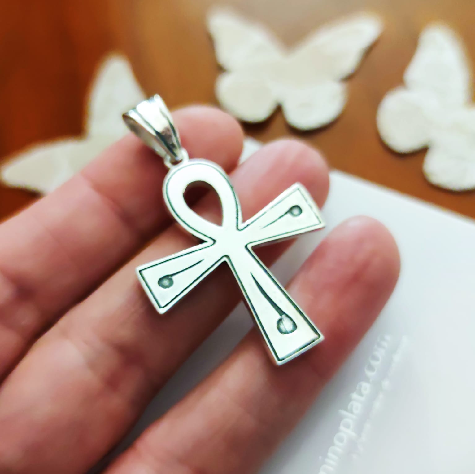 Colgante cruz de la Vida de Plata de ley 3