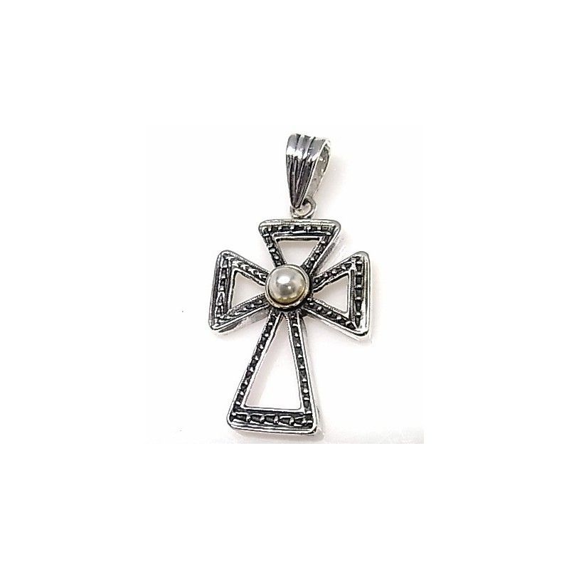 Crucifijo de Plata de ley vieja con Perla