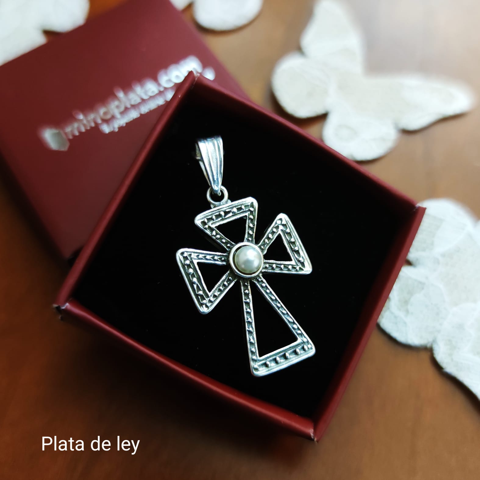 Crucifijo de Plata de ley vieja con Perla 4