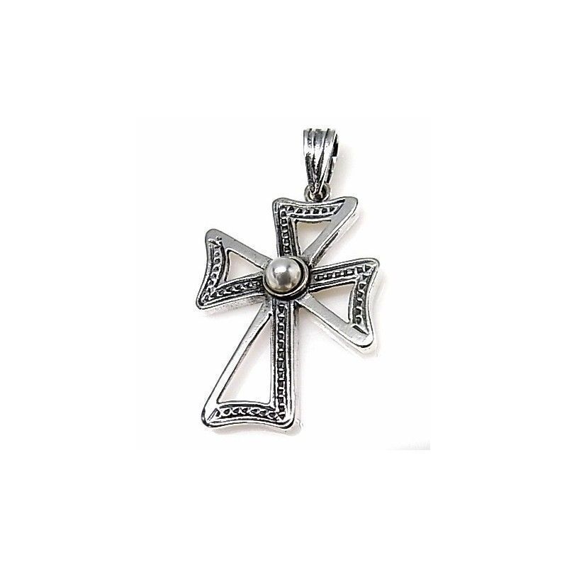 Cruz de Plata de ley envejecida y Perla