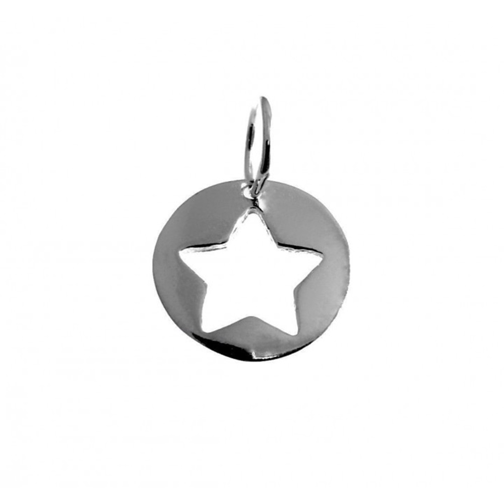 Colgante círculo con estrella calada de Plata de ley