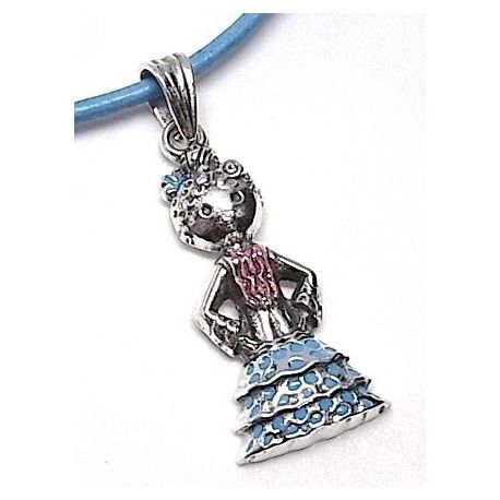 Colgante flamenca de Plata de ley y esmalte azul