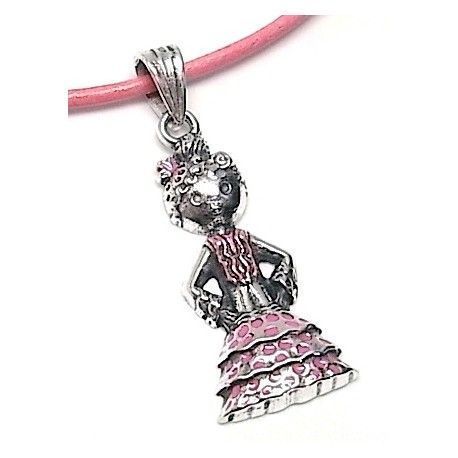 Colgante sevillana de Plata de ley con esmalte rosa