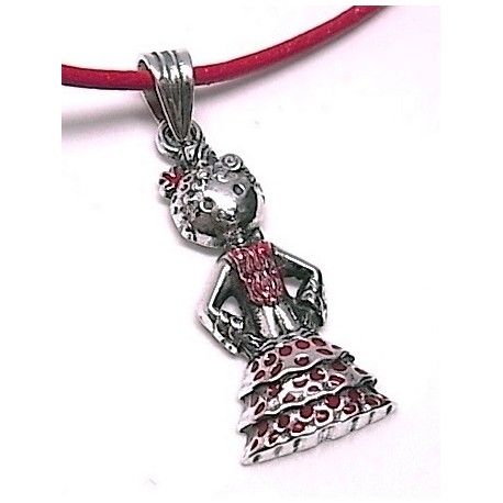 Colgante gitana de Plata de ley con traje rojo