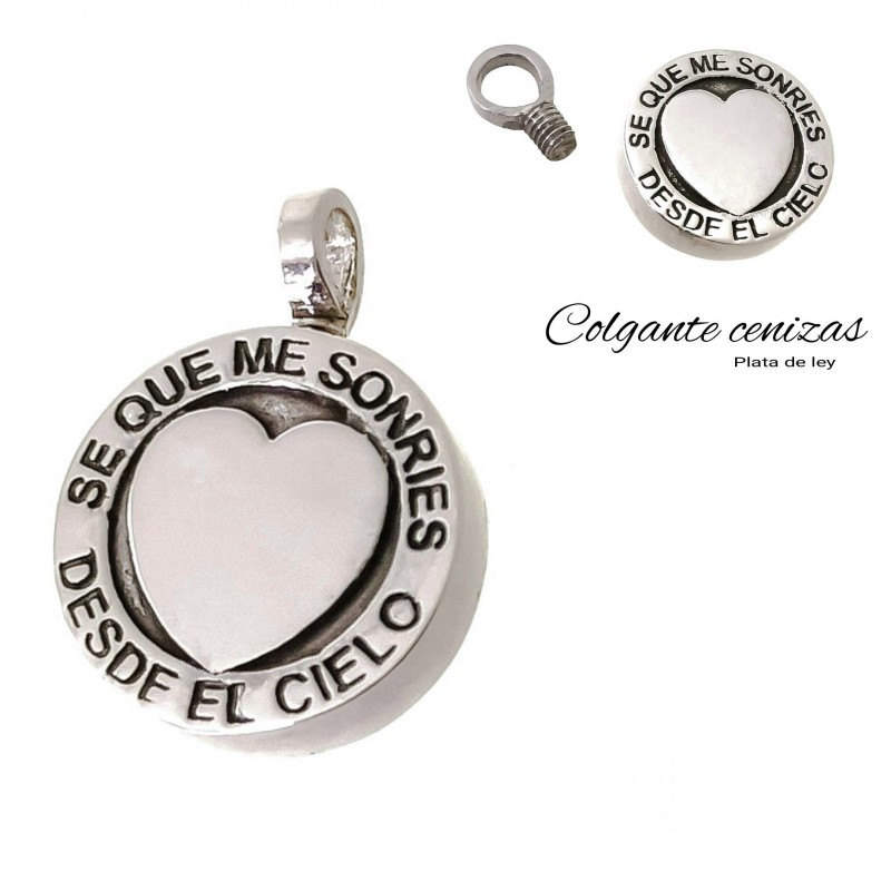 Colgante guarda cenizas de Plata de ley corazón frase grabada 1