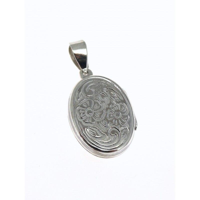 Colgante guardapelo cajita decorada con flores de Plata