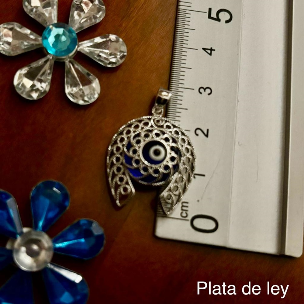 Colgante herradura ojo turco de Plata de ley rodiada
