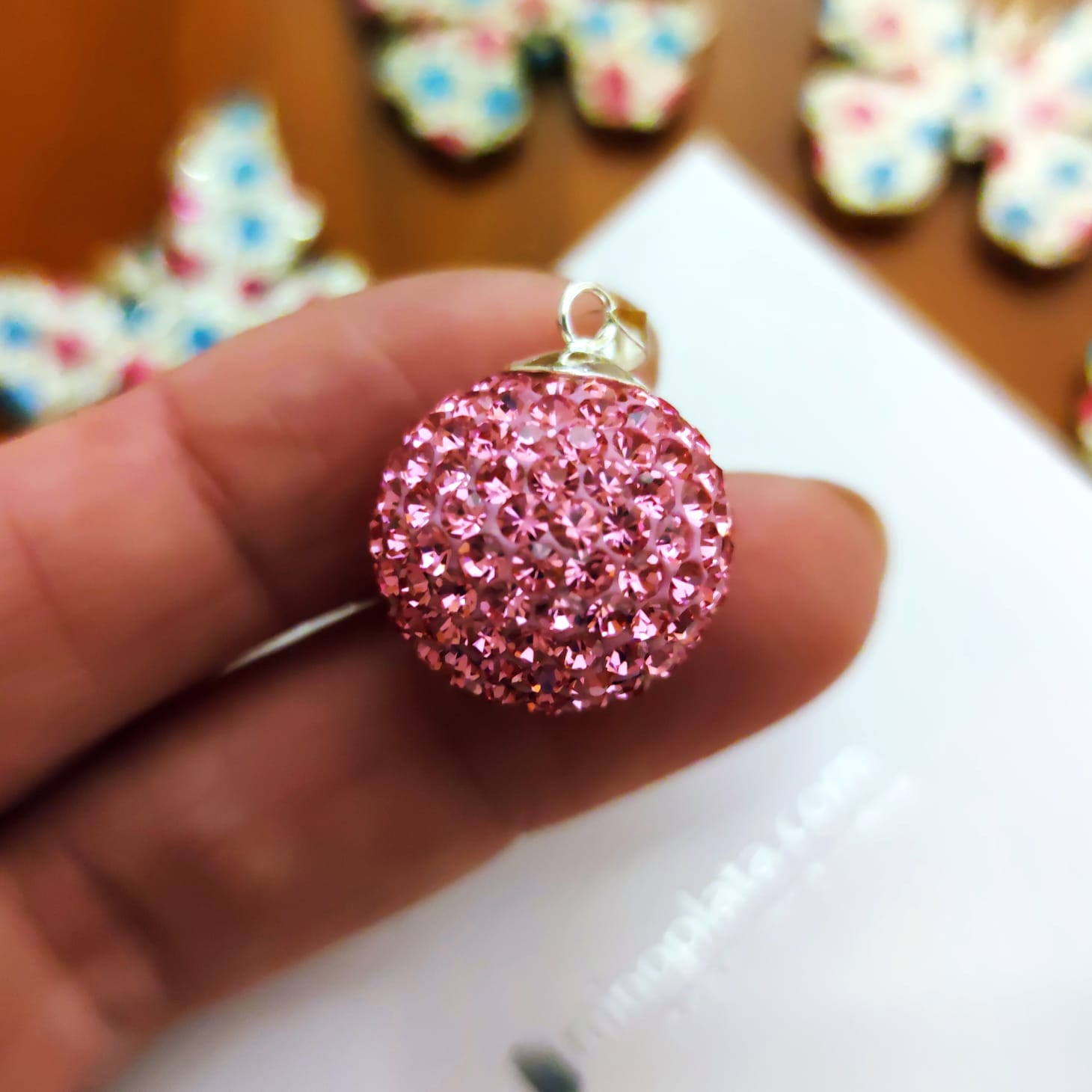 Llamador de Angel en Plata y Cristal Rosa 18 Mm. 2