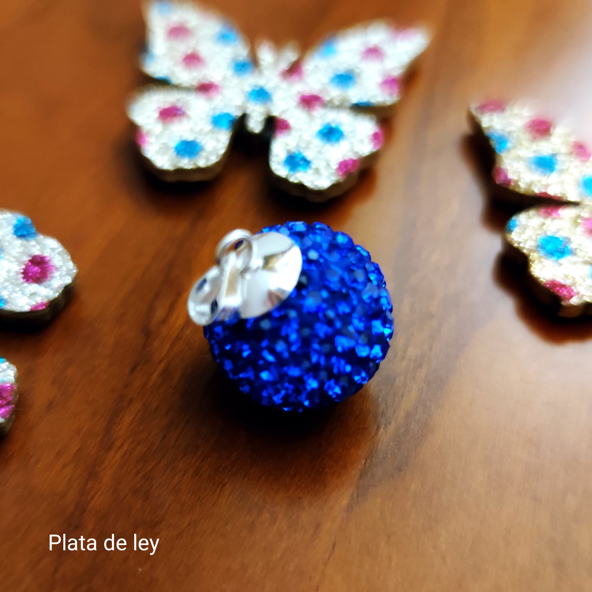 Llamador de Angel Plata y Cristal Azul 16 Mm. 1